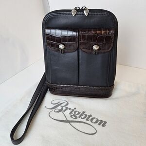 Brighton VTG Small Slim Black Leather Shoulder Bag